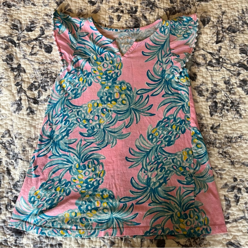 Lilly Pulitzer GIRLS Mini Astara Dress Pelican Pink S 4-5 Pom pom